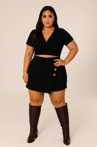 Conjunto Plus Size Feminino - Short saia e Cropped Moda Verão G ao G1